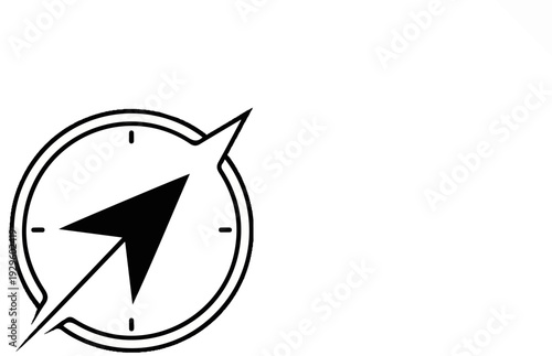 Black compass icon with a sharp pointer indicating direction on white