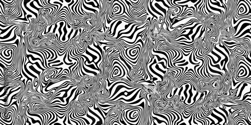 Optical illusion featuring swirling black and white lines creating a wavy pattern
