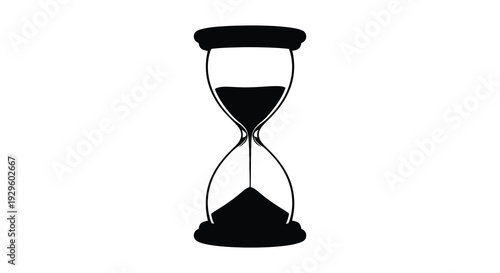 A striking black hourglass design filled with dark sand stands as a symbolic representation of time passing silhouette