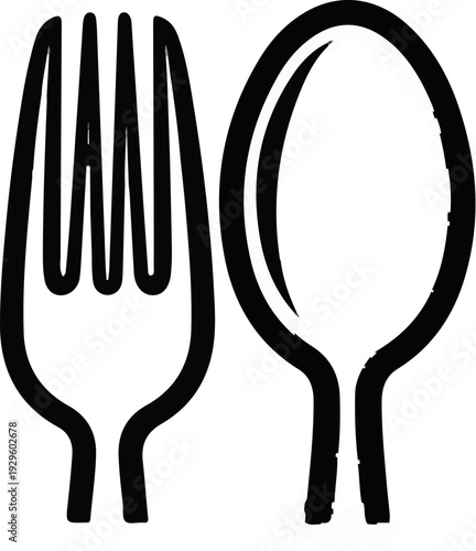 Stylized black outline of a fork and spoon side by side