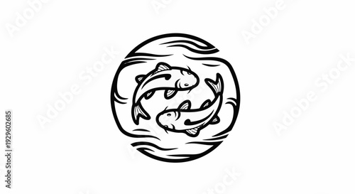 Circular emblem featuring two koi fish swimming in swirling water