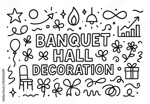 Banquet hall decoration doodle line art