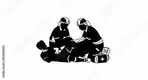 First responders attend to an injured person with a medical kit nearby