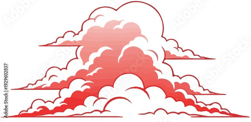 Stylized red clouds with white highlights and dark red outlines on a white background