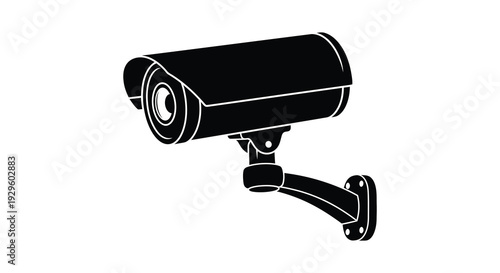 A stark black silhouette of a modern security camera mounted on a wall representing surveillance technology silhouette high quality