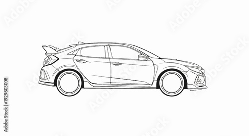 Detailed outline drawing of a sporty five-door hatchback vehicle