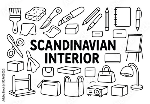 Hand drawn household items and furniture sketches