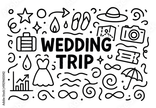 Wedding trip holiday doodle scene
