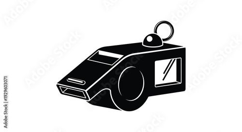 A stark black silhouette of a sports whistle with a lanyard ring showcasing a minimalist design silhouette high quality