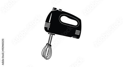 A stark black silhouette of a handheld electric mixer with attached whisk showcasing a kitchen appliance silhouette high quality