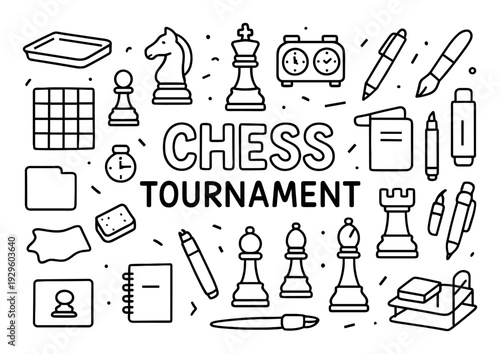 Chess pieces and tournament stationery lineart.