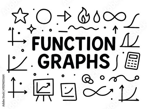 Function graphs and mathematical doodle icons