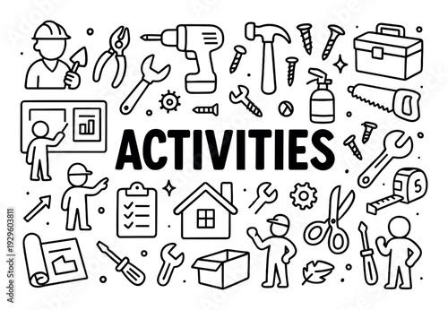 Home repair and craft tools are illustrated