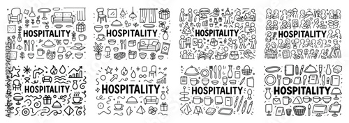 Hand drawn hospitality icons in repeat pattern