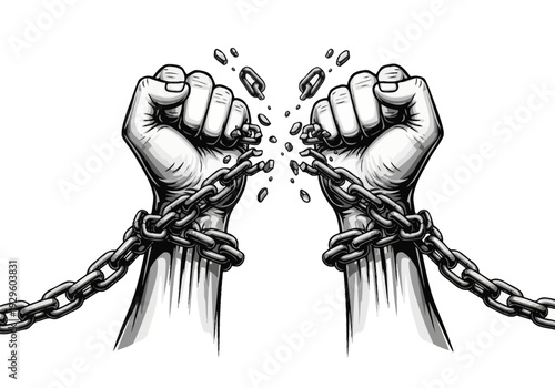 Fists breaking chains illustration