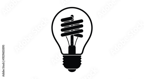 A stark black silhouette of a compact fluorescent lamp within a classic lightbulb shape silhouette high quality professional detailed