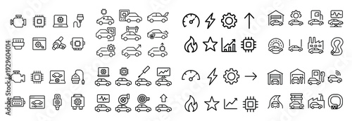 Icons represent automotive and vehicle systems in outline style