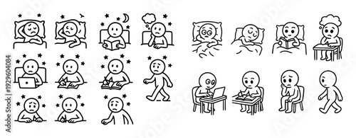 Hand drawn person action and emotion icons