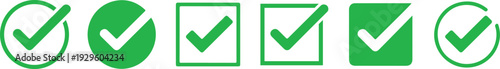 Green check mark icons in various shapes and styles for approval and confirmation
