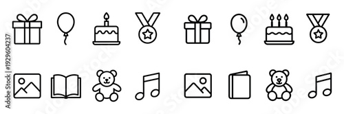 Simple birthday and celebration outline icons