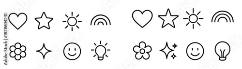 Simple outline and filled icons show love and nature