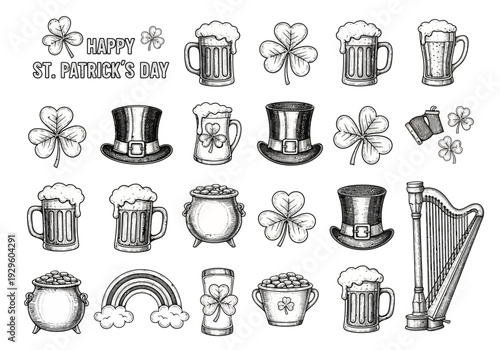 St patricks day elements collection sketch