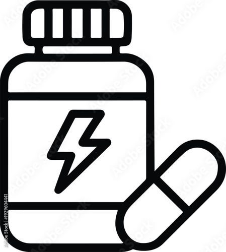 Vitamin supplement bottle with energy bolt symbol