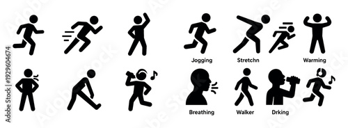 Black activity icons showing human movements