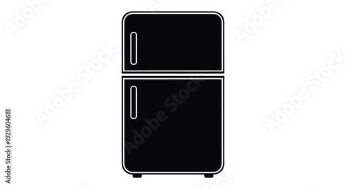 A stark black and white depiction of a vintage refrigerator emphasizing its simple form a bold silhouette