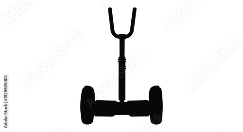 A stark black silhouette depicts a modern self balancing two wheeled scooter highlighting its unique form silhouette high quality professional detailed