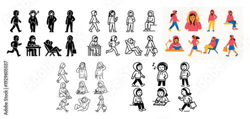 Icons of women and children in everyday activities