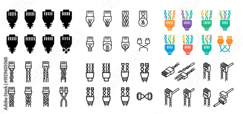 Network cable connector and plug icons