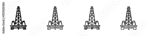 Sketch oil rig icon design set