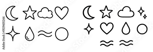 Night shapes icons with moon star outline