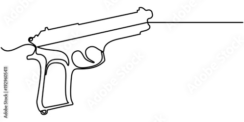 pistol continuous one line drawing, pistol continuous one line drawing animation, in outline illustration. 