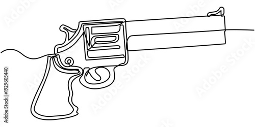 pistol continuous one line drawing, pistol continuous one line drawing animation, in outline illustration. 