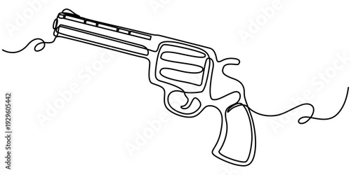 pistol continuous one line drawing, pistol continuous one line drawing animation, in outline illustration. 