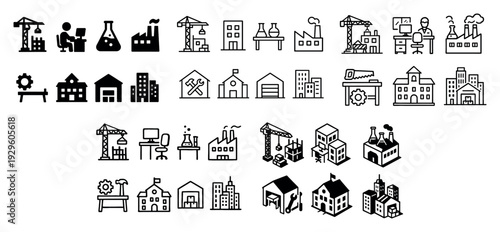 Industrial construction and building icons display