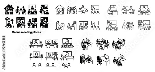 Icons showing people in online meeting situations