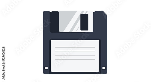 Classic black floppy disk illustration with a white label used for vintage computer data storage and nostalgia.