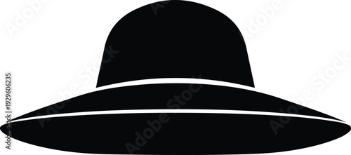 Minimalist black silhouette of a wide brimmed elegant sun hat vector illustration