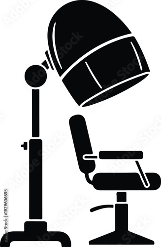 Professional beauty salon hooded hair dryer and chair vector illustration