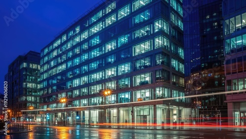 Wallpaper Mural A large office building with many windows lit up at night Torontodigital.ca