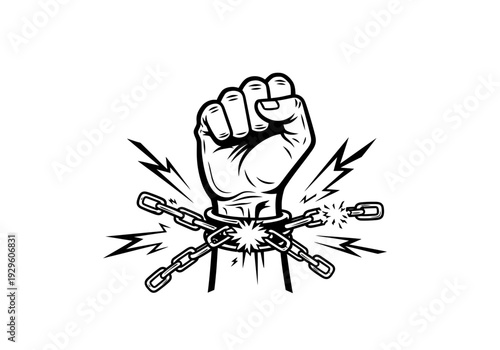 Fist breaking chains symbol of freedom and resistance