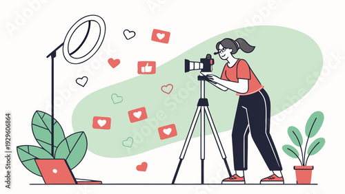 Young woman creating engaging social media content with camera