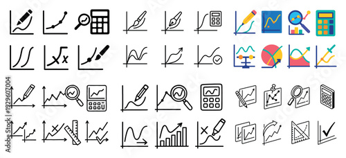 Collection of line chart and tool icons