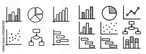 Business charts and data visualization icons