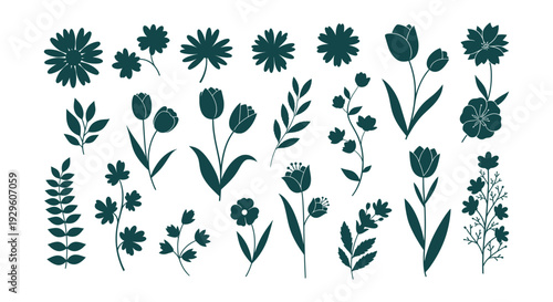 Symmetrical Elegant Blue Floral Botanical Frame Wreath Hand Drawn Decorative Illustration Element