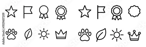 Award icons with star flag ribbon outline