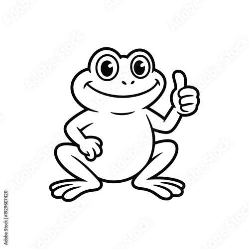 Content cartoon frog giving thumbs up, happy, cheerful, isolated on white background, vector art